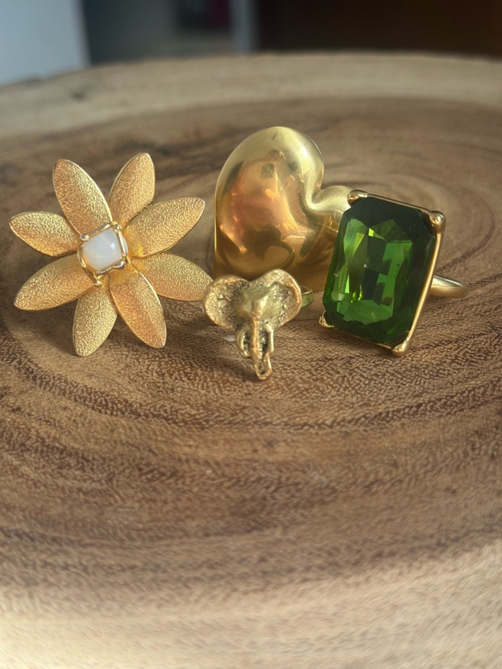 Bundle of rings!! Gold Flower & Green Gemstone Statement Ring
